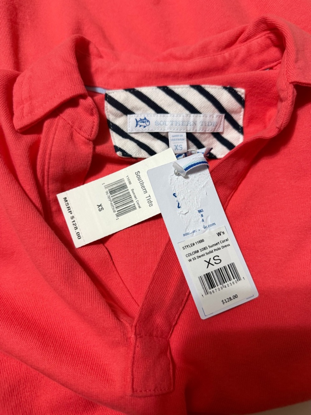NWT Southern Tide Women's XS Coral Demi Solid Short Sleeve Polo Dress Cotton - Picture 9 of 9